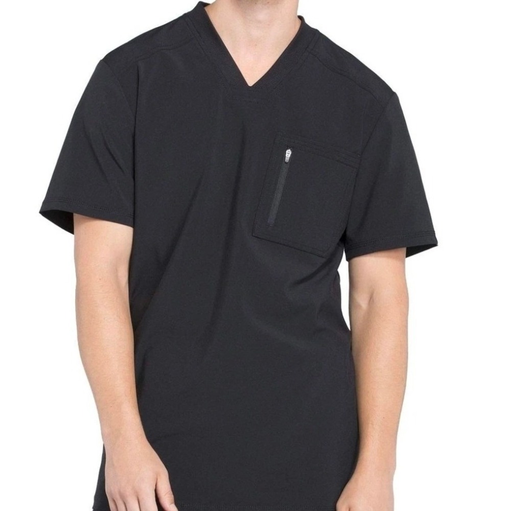 Infinity by Cherokee Mens Scrub Top 2XL Black V-Neck Zip Pocket‎ CK630 Athletic